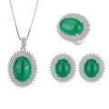 Sterling Silver Genuine Created Gemstone Oval Halo Necklace Jewelry Set