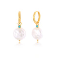 ROXI S925 Sterling Silver Gold Plated Baroque Shaped Pearl Circle Hoop Earrings