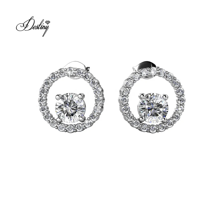 New Classic Europe Circle Earrings Embellished with Swarovski Crystals Daisini Sterling Silver 925 Jewelry  Earring for Woman