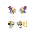 FUAMAY Small Earrings Studs Round Cubic Zirconia Bezel Setting Coloful Rainbow Stone Studs Earrings for Girls