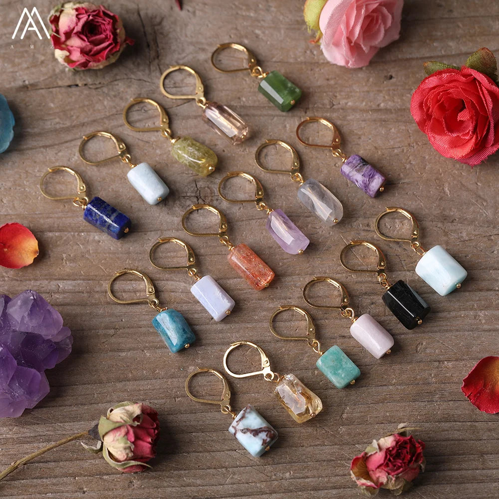 Genuine Natural Stone Simple Dangle Cylinder Earrings for Ladies Geometric Design for Weddings and Parties-Wholesale