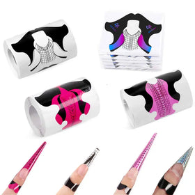 Acrylic Nail Extension Forms Self-Adhesive Poly Gel Nail Forms with Guide Stencil Manicure Tool for Perfect Nails