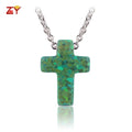 Op11 China Fashion Jewelry Cross Shape Necklace Synthetic Gemstones Opal Pendant Necklace