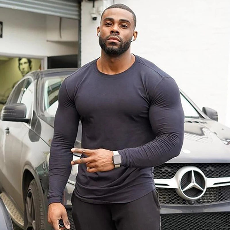 Autumn Fashion Long Sleeve t Shirt Men's Gym Clothing Extend Hip Hop Fitness T-shirt Cotton Bodybuilding Muscle Tshirt Man