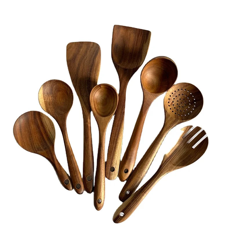 Eco-friendly Vintage Design Teak Wooden Spoon for Cooking Coffee Solid Wood Spoon That Doesn't Stick to Pan Wood Scoop Coffee