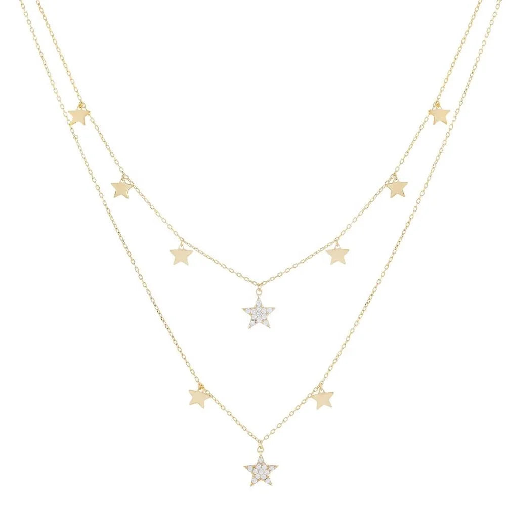 LOZRUNVE 925 Sterling Silver Boho Double Layer Star Charm Choker Necklace Women