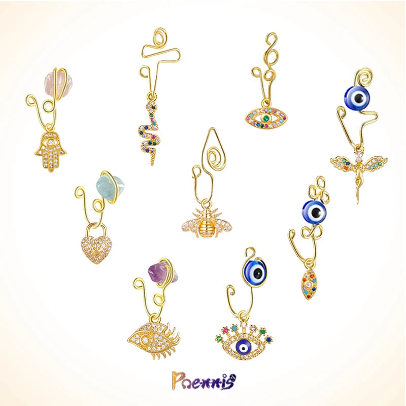 POENNIS African Brass Nose Bridge Ring 03 Handmade Zircon Third Eye Palm 18K Gold Plating Nose Cuffs for Engagement Wedding Gift