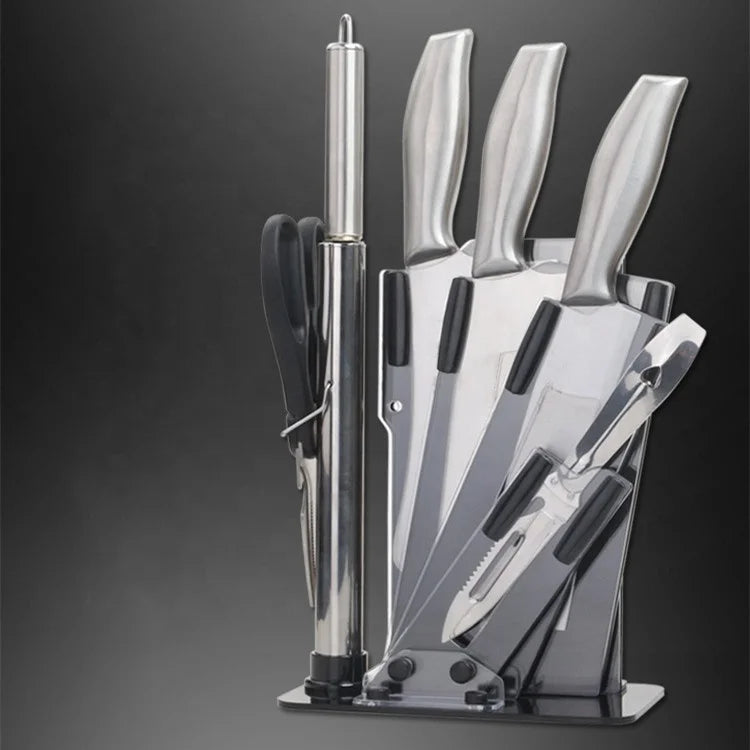 6pcs Full Stainless Steel Eco-Friendly Ambidextrous Knife Set Kitchen Knife Scissors 2021 2022 Sharpener Kuchenmesser Kit Hair