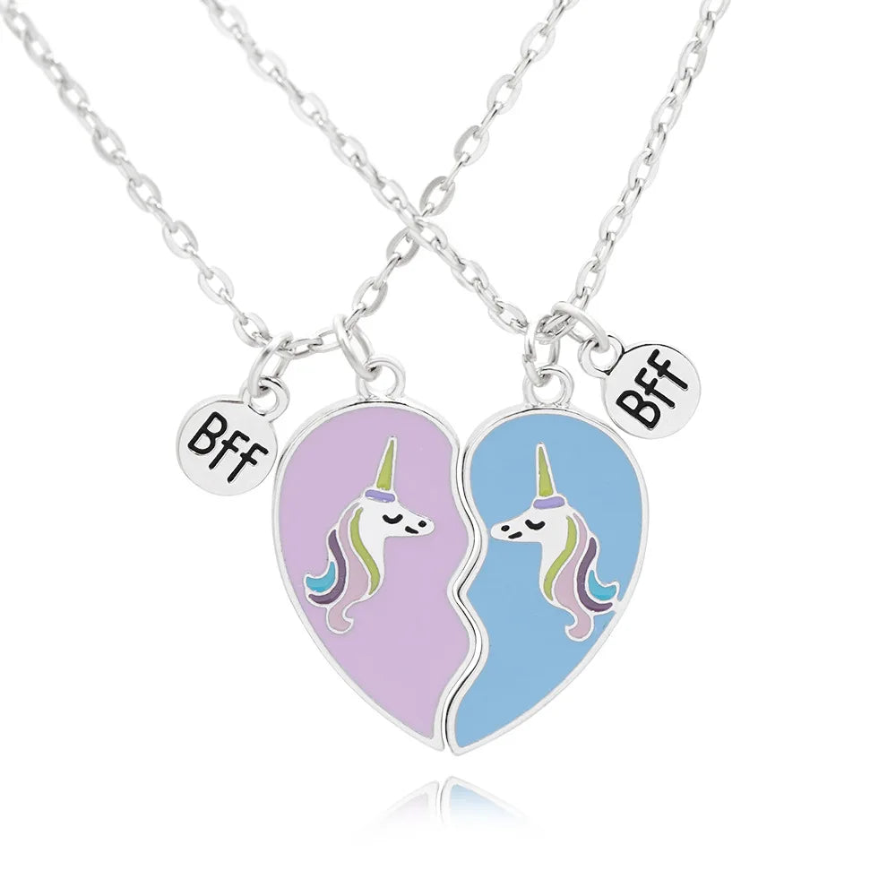 SC New 2 Pieces Best Friends Matching Necklace Cute Birthday Gifts Pink Blue Half Heart Necklace BFF Friendship Necklace for 2