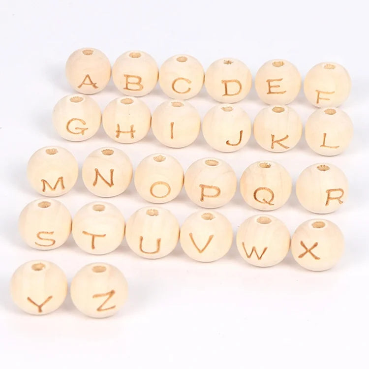 14mm 26 Letter Laser Engraving Wooden Round Beads with Letter English Alphabet Wood Beads for Jewelry Making