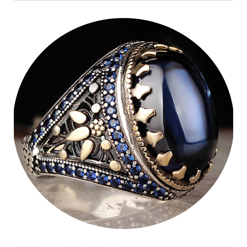 925 Sterling Silver Detailed Zircon Stone Men’s Ring – EU Local Stock