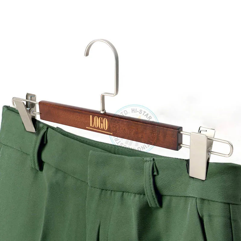 Custom Logo Single Tier Multifunctional Personalized Dark Vintage Wood Space Saving Durable Trousers Hanger for Wardrobe