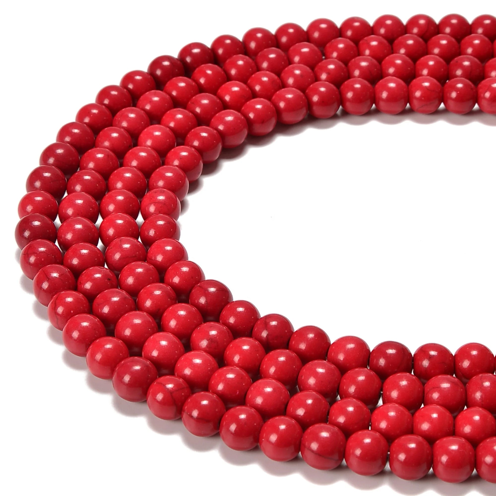 6mm 8mm 10mm Coral Red Howlite Turquoise Smooth Round  Loose Beads for Jewelry Making