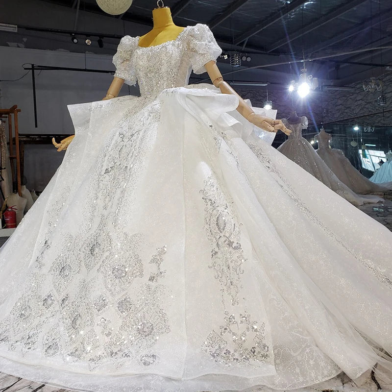 Htl2314 Romantic French White Slim Short Sleeve Trailing Wedding Dress Women'S Wedding Dress