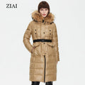 Winter Coats Women Puffer Jacket Warm Real Big Fur Hood Belt Puffer Coat Long Parka