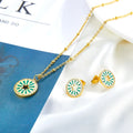 2022 New Joyas Bijoux Round Round Star Green Drop Earrings Necklace Fashion Custom Stainless Steel Women Jowellery Jewelry Set