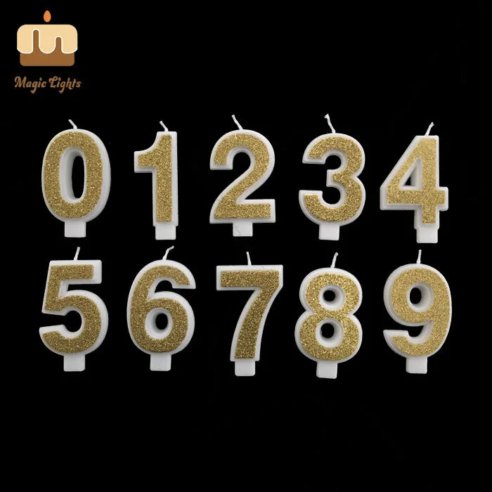 0 to 9 Gold Glitter Number Birthday Candles-Paraffin Wax Art Candles