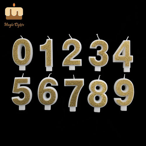 0 to 9 Gold Glitter Number Birthday Candles-Paraffin Wax Art Candles