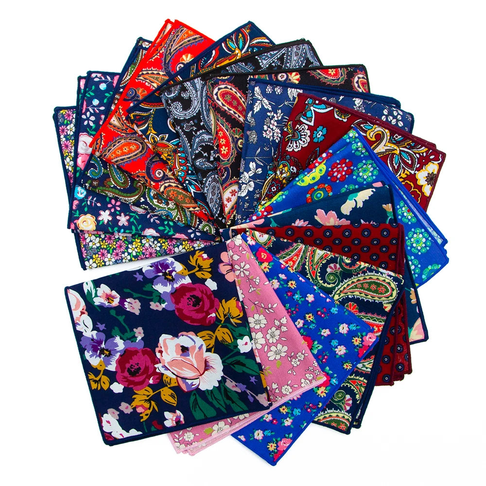 Handkerchief Print Floral Paisley NO MOQ 100% Cotton for Men 25x25cm 28 Polybag Men's Fashion Digital Print Fashion Scarf