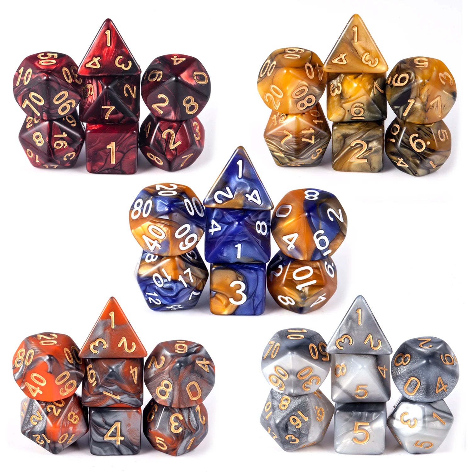 Hot Sale DND Dice Sets 5*7PCS Plastic & Acrylic Double Color 16mm Dice with Free Pouch for Dungeons Dragons RPG Table Games