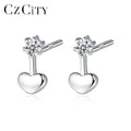 CZCITY Luxury Heart Shape Stud Earrings Lovely CZ Diamond Women Sterling Silver 925 Earring for Girl Jewelry