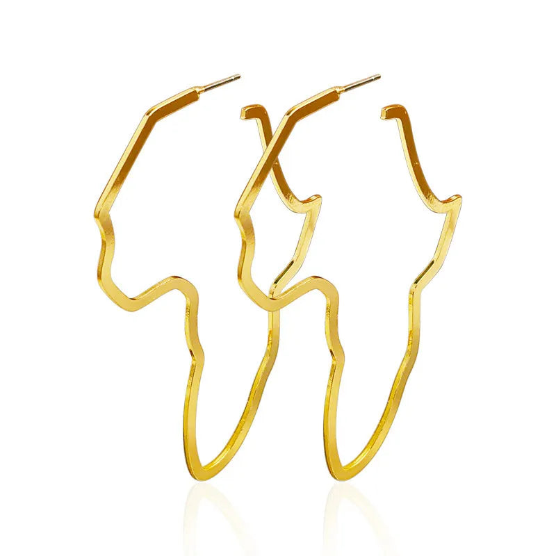 Low MOQ 10pcs Wholesale Lady Hoop Stainless Steel Stud Map of Africa Earrings in Gold