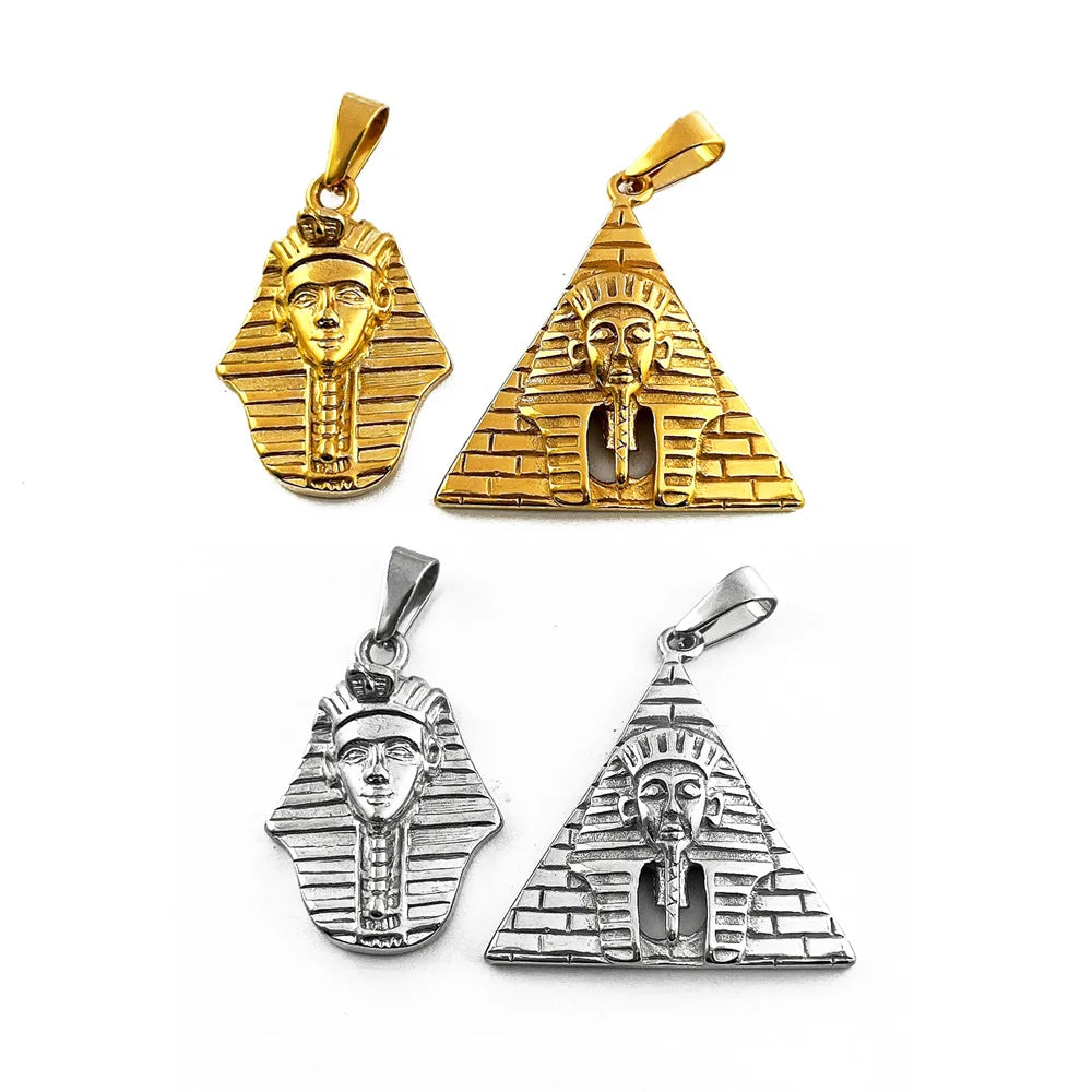 Africa Jewelry Gold Egyptian King Tut Pendant Stainless Steel Ankh Cross Pharaoh Pendant Men Egypt Pyramid Pendant