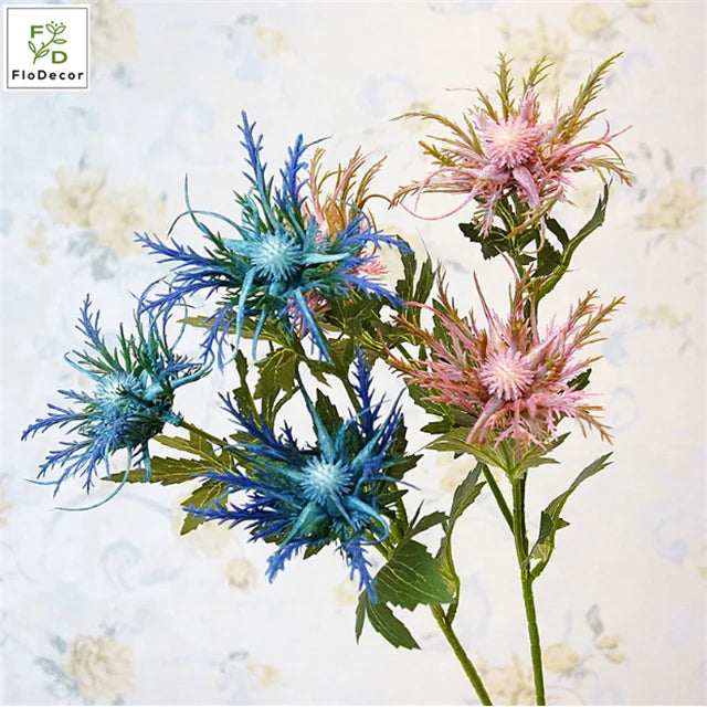 Wholesale 3 Heads Eryngo Celery Parsley Flower Blue Wedding Decorative Flowers