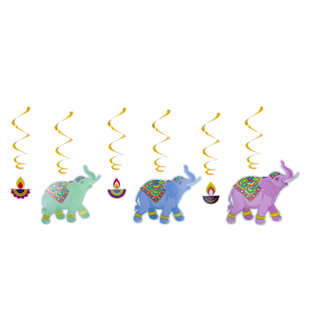 614034 6pcs Light Elephant Swirl Paper Streamers Diwali Party Ornament Indian Festival Celebration Party Decoration Supplies