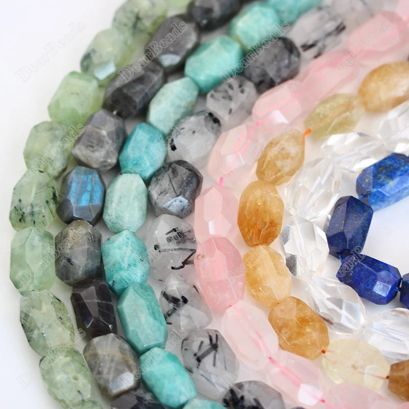 Natural Gemstone Cut Irregular Faceted Long-hole Freeform Nuggets Tube Loose Beads Strand for DIY Jewelry Making