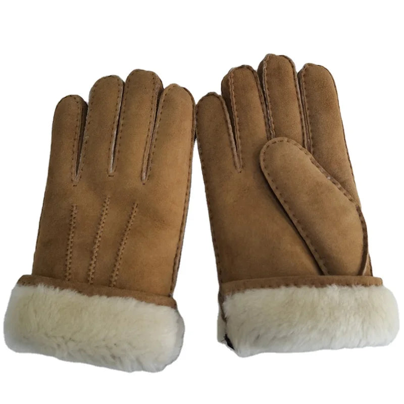 Sample Support Wholesale Men Women Winter Warm Hand-sewing Lamb Fur Australia Sheepskin Double Face Gloves