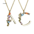 FUAMAY Silver 925 Rainbow Baguette Diamond Alphabet Letter Charm Necklaces Letter Pendant Necklaces
