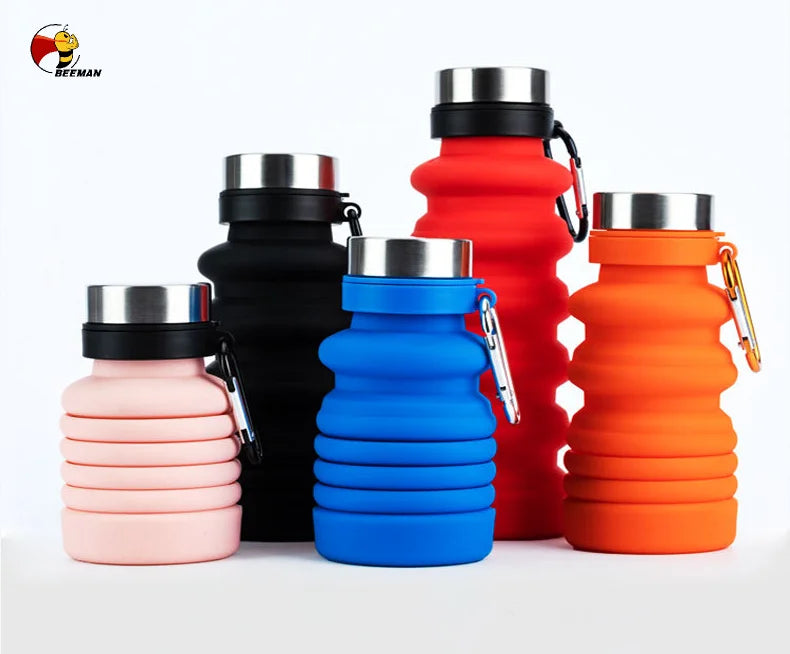 Beeman Portable Customized Print  Silicone Ice Cream Squeeze Foldable Collapsible Water Bottle