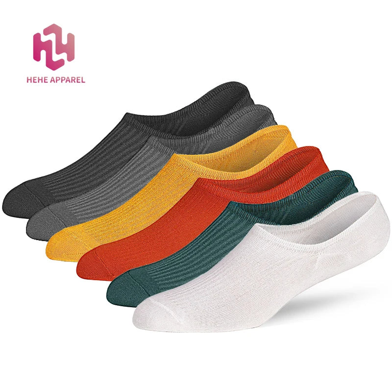 White Black Yellow Orange Dark Blue Low Cut Thin Ankle Invisible Boat Socks Non Slip Man Cotton Loafer Socks No Show Socks