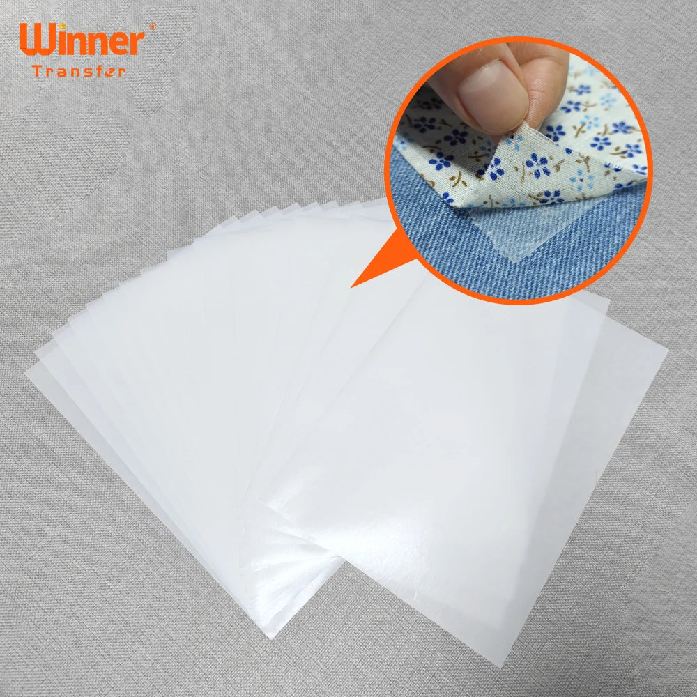 Winner Transfer Pack of 100 Sheets DIY Custom Adhesive Film Hot Melt for Fabric Patch