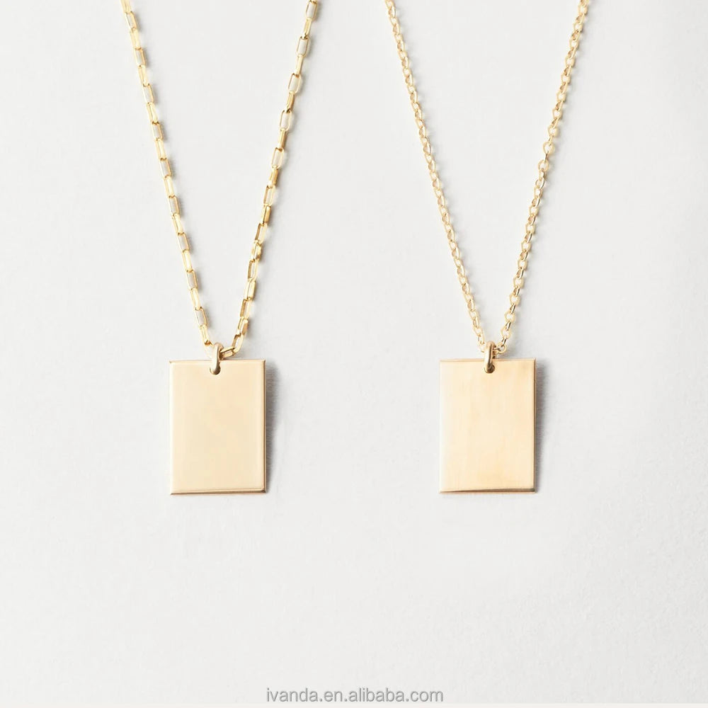 China Custom Stainless Steel Gold Plated Geometric Square Pendant Necklace with Link Chain for Anniversary Occasion Unisex