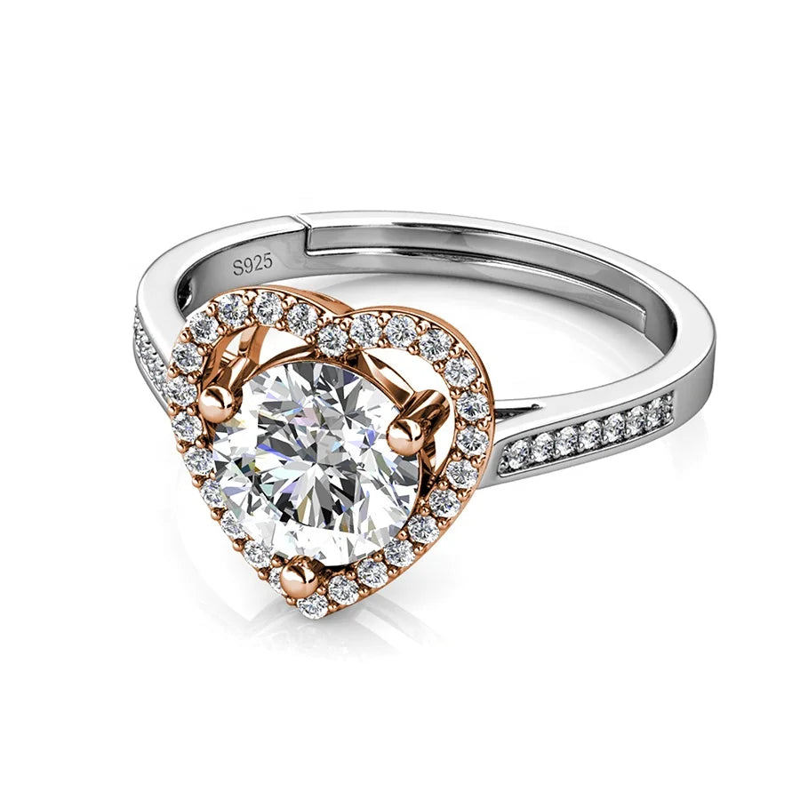 925 Sterling Silver 18k White Gold 1 Carat GRA Moissanite Love Heart Promise Ring for Women Destiny Jewellery