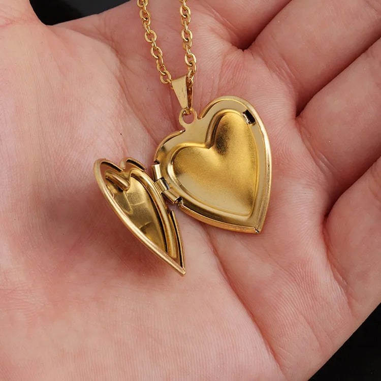 Wholesale Women's Stainless Steel 18K Gold Plated Zircon Geometric Link Chain Blank Pendant Photo Necklace-Gift