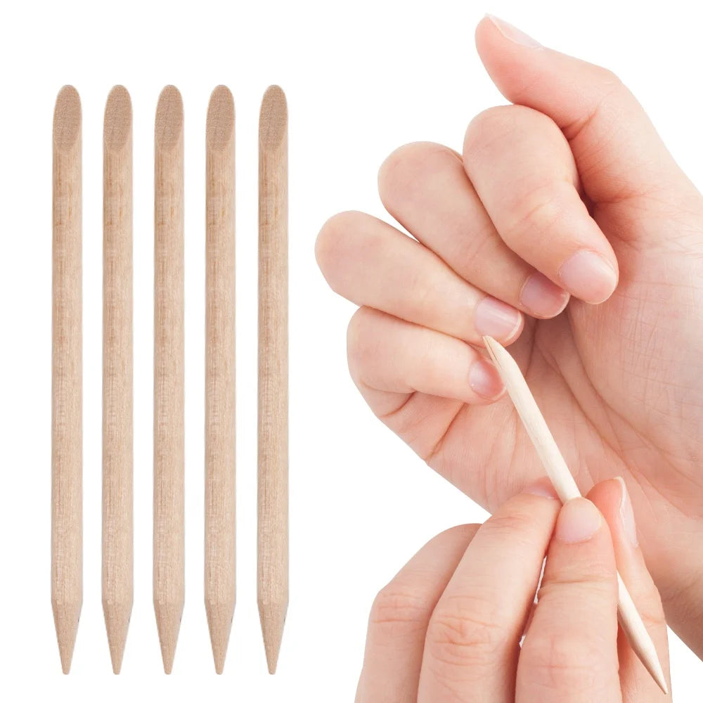 Nail Cleaning Cuticle Pusher Wood Stick Manicure Tool with File for Removing Forks Nail Care Essentials