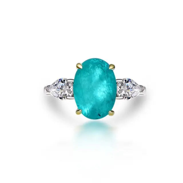 New Style Classic Rhodium Plated Sterling Silver Pear Zircon Synthetic Paraiba Tourmaline Wedding Party Engagement Ring
