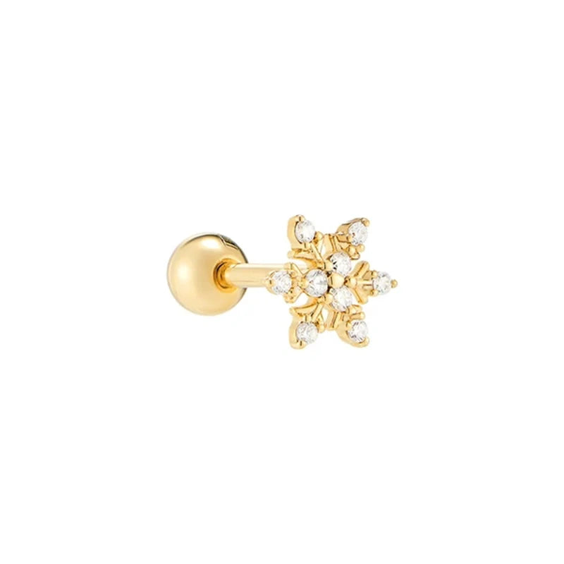 ROXI S925 Sterling Silver Snowflake Diamond Pierced Cartilage Stud Earrings 18k Gold Plated