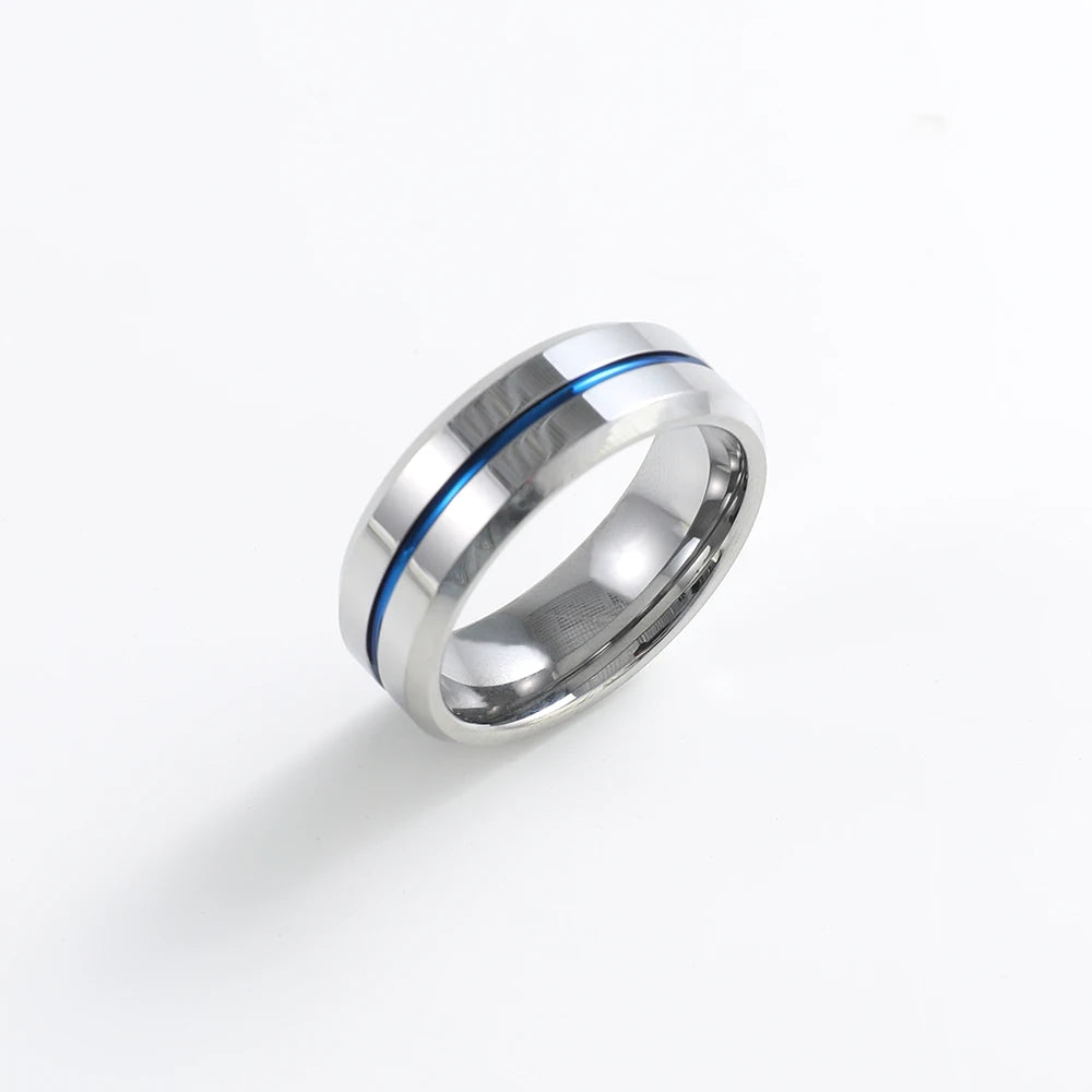 Wholesale 8mm Black Stainless Steel Ring for Men Classic Style Free Size Cut Diamond Rainbow Line Silver Plating Anniversary
