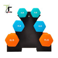 TTSPORTS Customized Logo Home Gym Hex Neoprene Vinyl Cast Iron Dumbbells Set With Stand