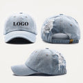 Free logo Design Ripped Jeans Vintage Baseball Cap Blue Denim Washed Distressed Ball Cap
