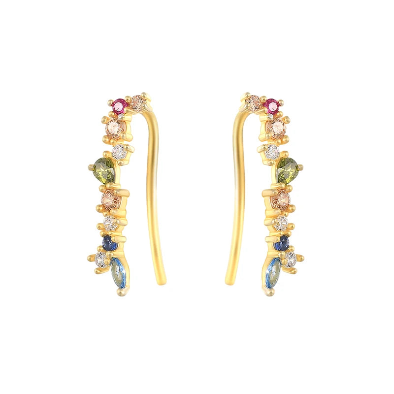 ROXI 2021 Gold Plated Ear Cuffs Ladies Ear Clips S925 Sterling Silver Colorful Zircon Diamonds Earring Cuff