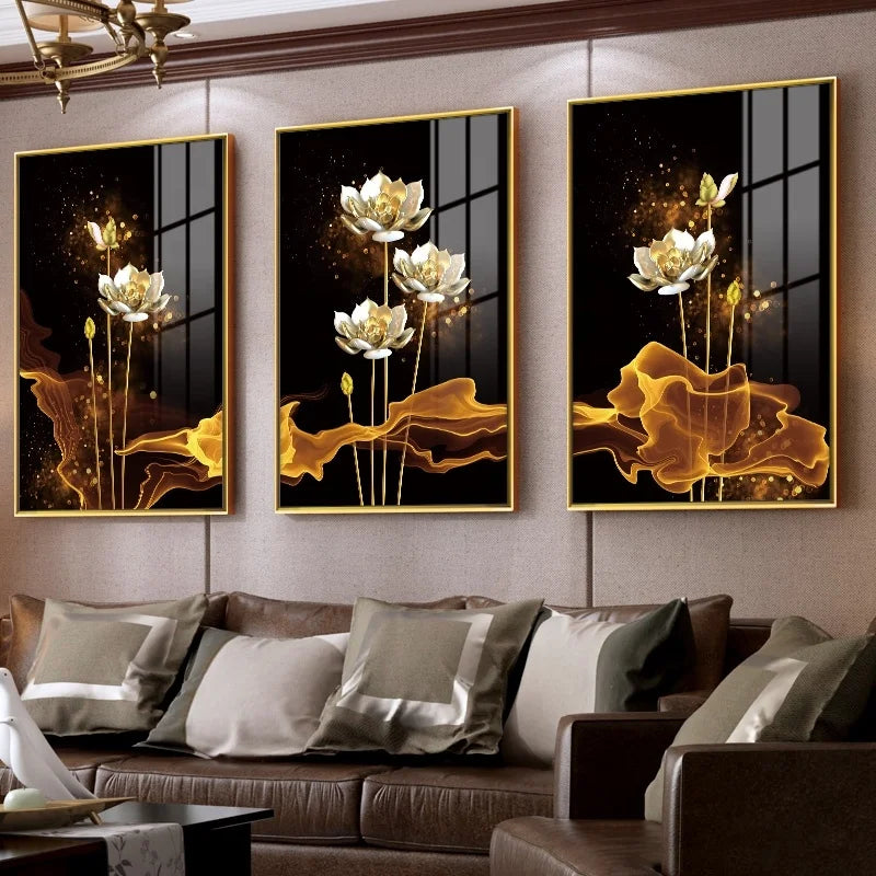 Relief Lotus Diamond Crystal Porcelain Painting Wall Painting for LIVING ROOM WALL Home Decoration