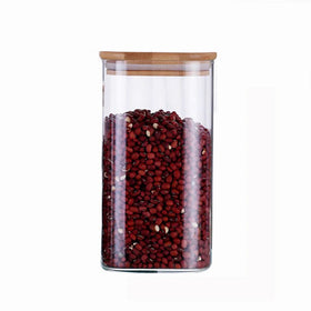 Wholesale Square Borosilicate Glass Storage Jar with Bamboo Wood Lid BPA-Free & Microwavable for Kitchen Use