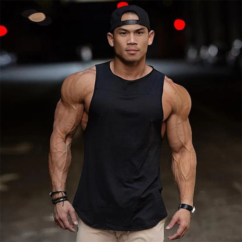 Custom OEM Brand Logo Summer Beach Sportswear Gym Bodybuilding Fitness tank Top Men