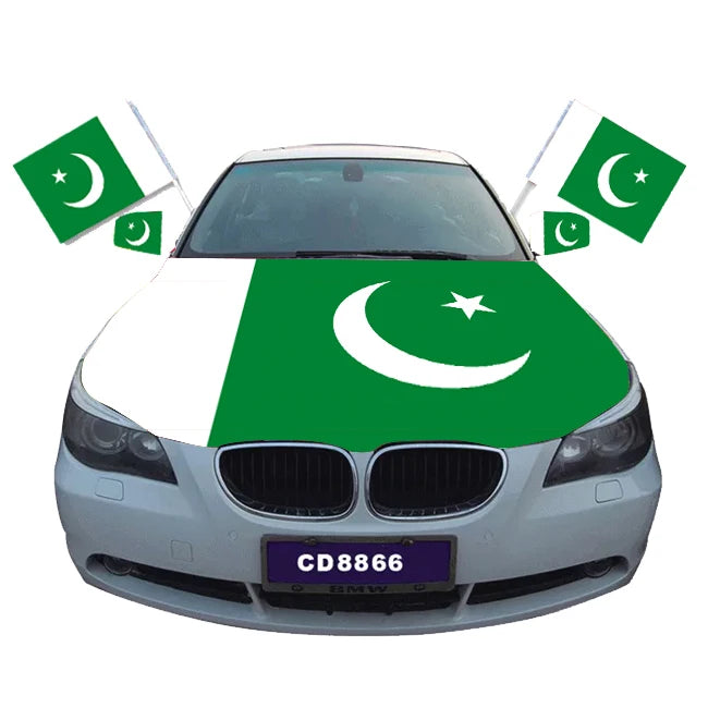 Customized 100% Polyester Hood Flag for Cars Elastic Fabric Digital Printed Pakistan Hood Flag