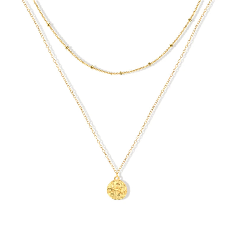 ROXI S925 Sterling Silver Ins Double Layered Wave Round Brand Temperament Lady Clavicle Necklace